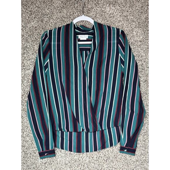 Revolve Lovers + Friends Sz S Parisian It Girl Wrap Blouse Retro Stripe Chic Top - Picture 3 of 8